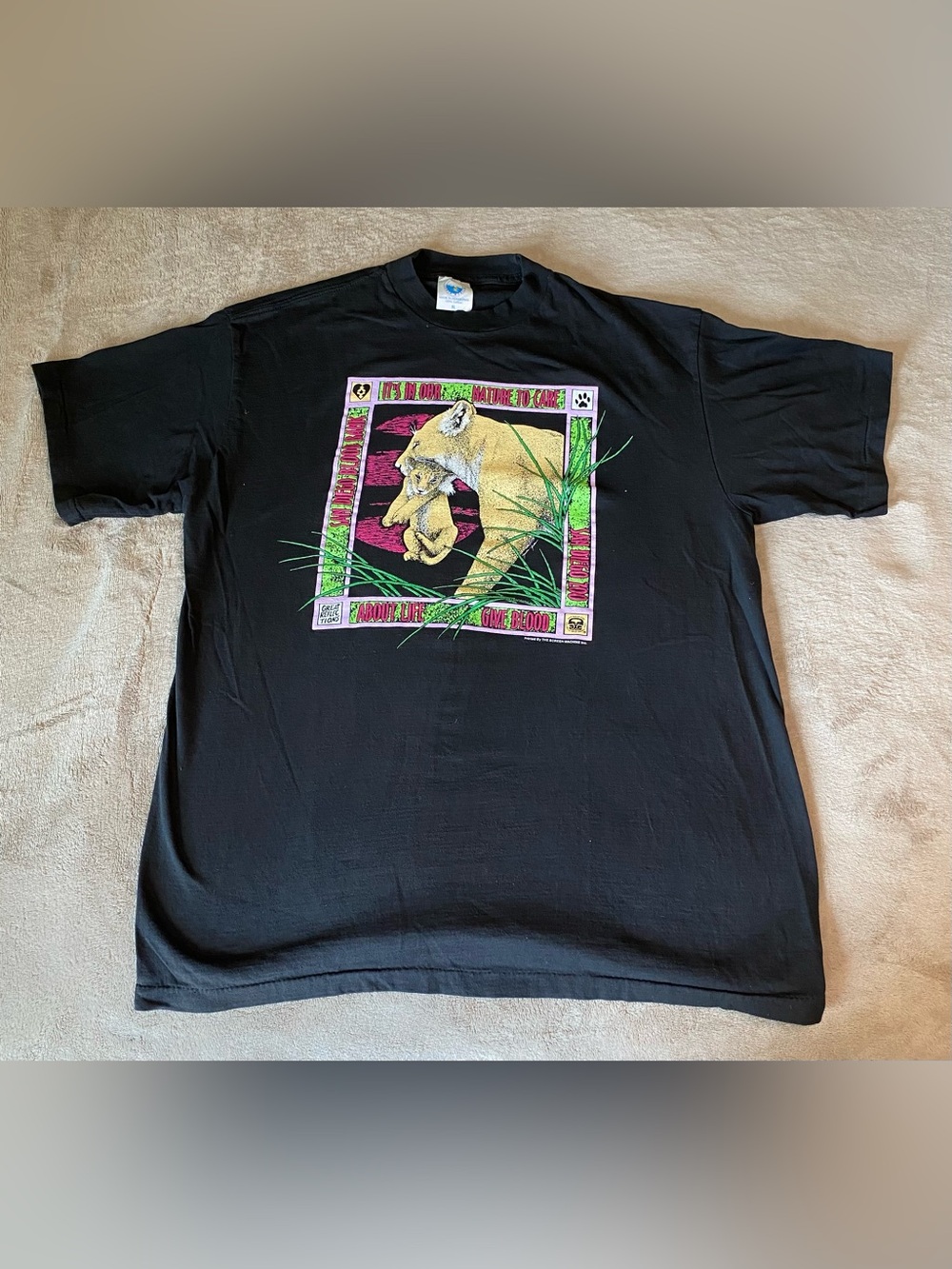 Vintage 1997 Save The Rainforest Wildlife Graphic T-Shirt XL Black Nature